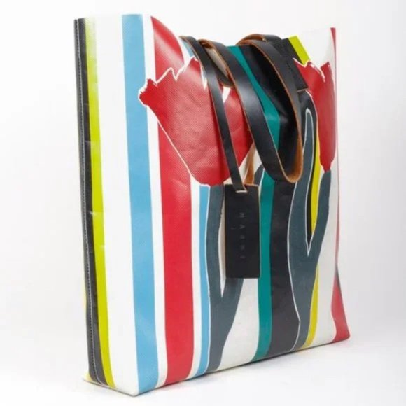 Marni Fosteriana Striped Floral PVC Shopper Tote - Picture 2 of 10